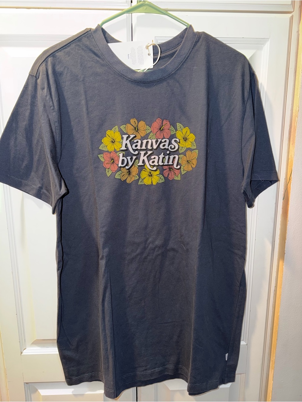 NWT Katin Black Short-Sleeve Tee with Yellow & Pink Floral Logo Size L